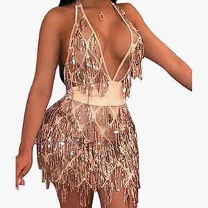 Champagne sequin mini dress
